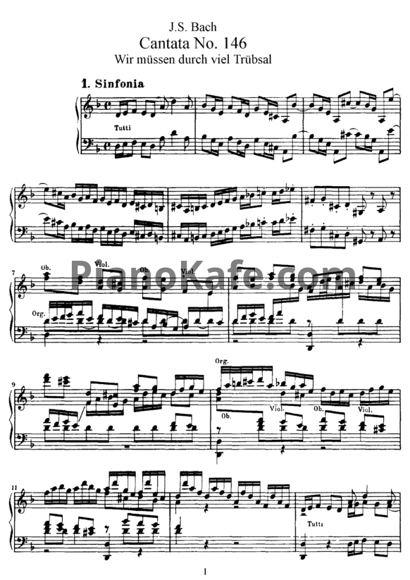 Ноты И. Бах - Кантата №146 "Wir mussen durch viel trubsal" (BWV 146) - PianoKafe.com