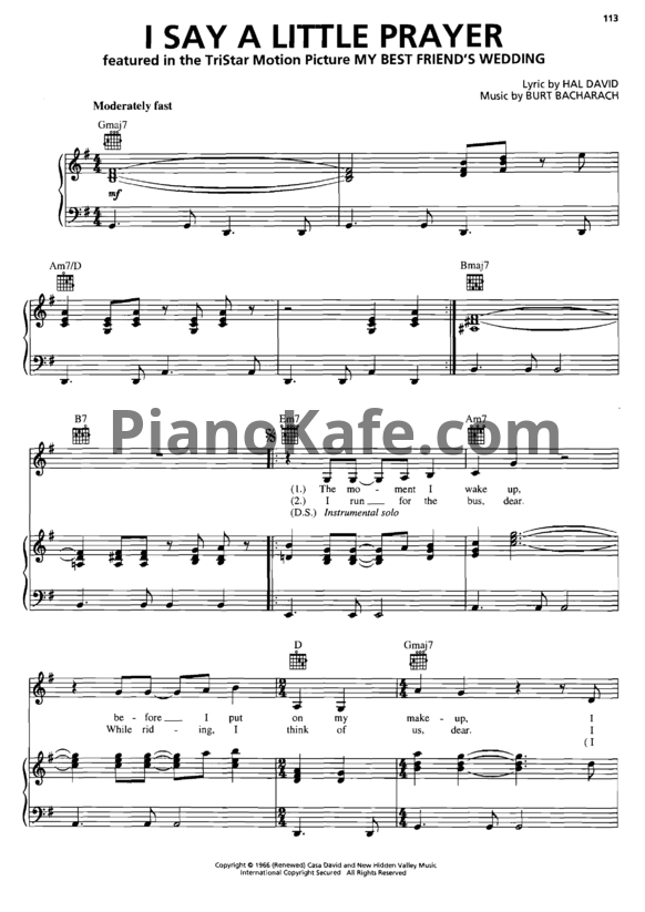 Ноты Whitney Houston - I say a little prayer - PianoKafe.com