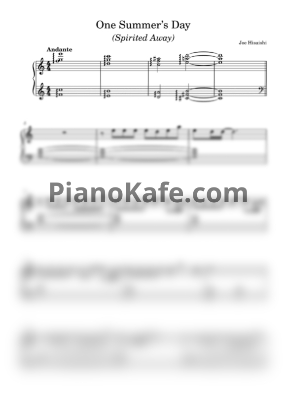 Ноты Joe Hisaishi - One summer’s day (Легкая версия) - PianoKafe.com