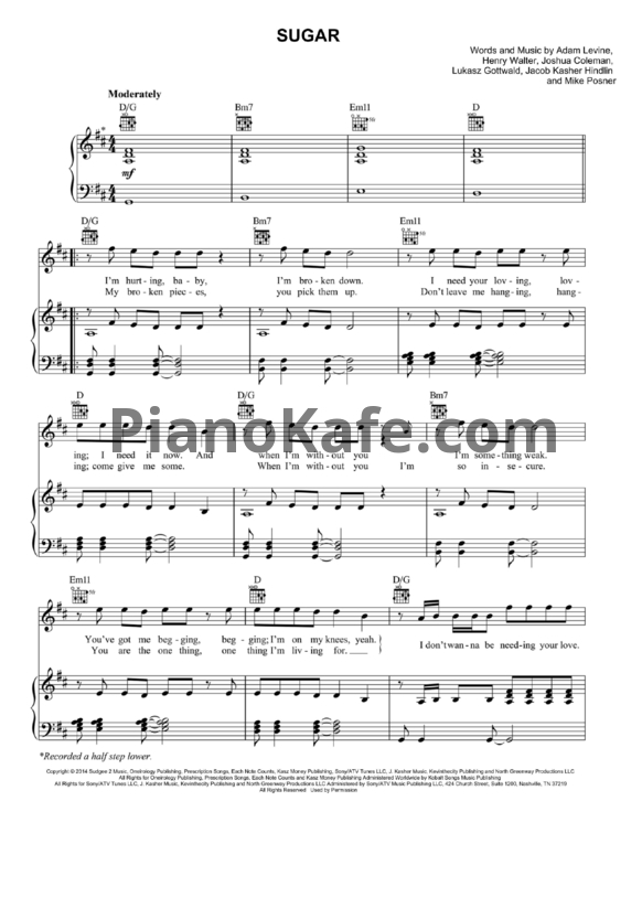 Ноты Maroon 5 - Sugar - PianoKafe.com