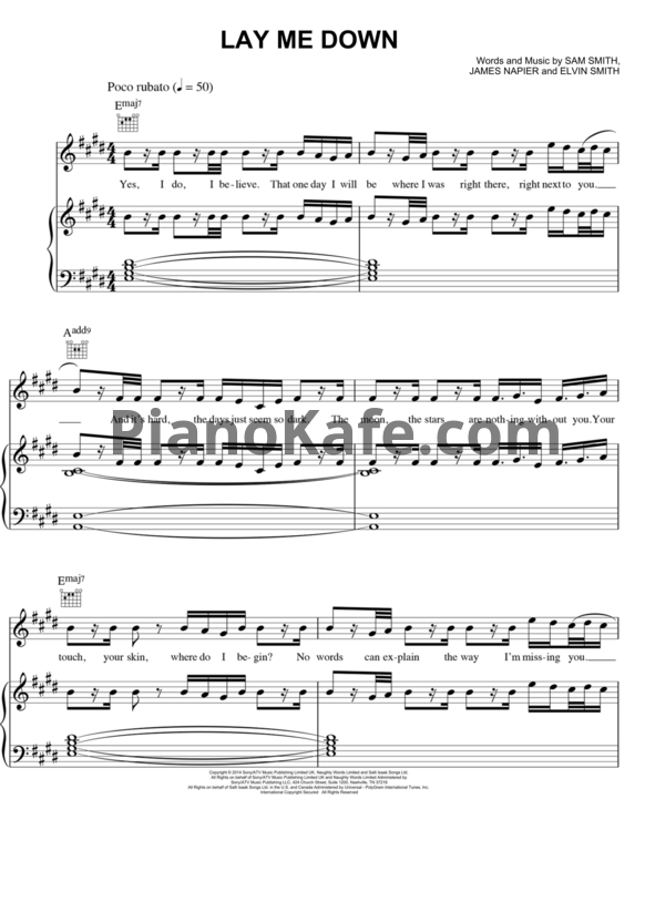 Ноты Sam Smith - Lay me down (Версия 2) - PianoKafe.com
