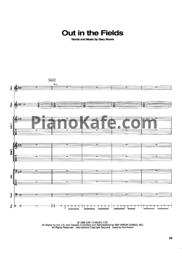 Ноты Gary Moore - Out of the fields (Партитура) - PianoKafe.com