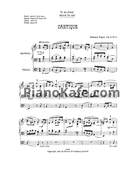 Ноты Эдуард Элгар - Cantique in C major (Op. 3, №1) - PianoKafe.com