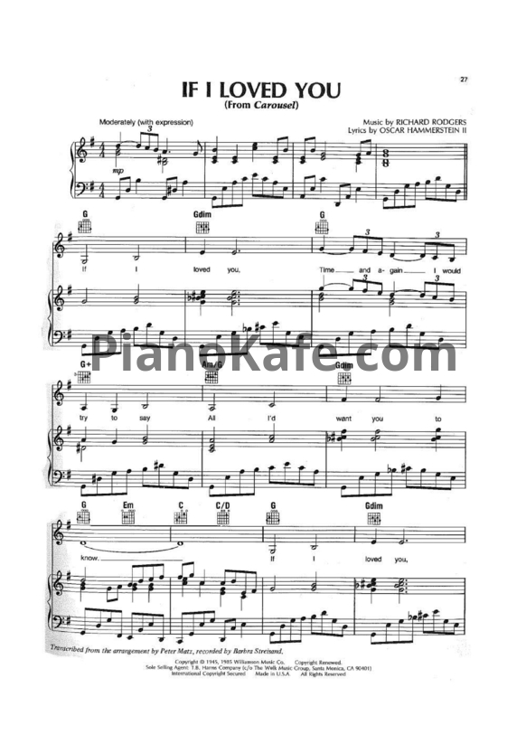 Ноты Barbra Streisand - If I loved you - PianoKafe.com