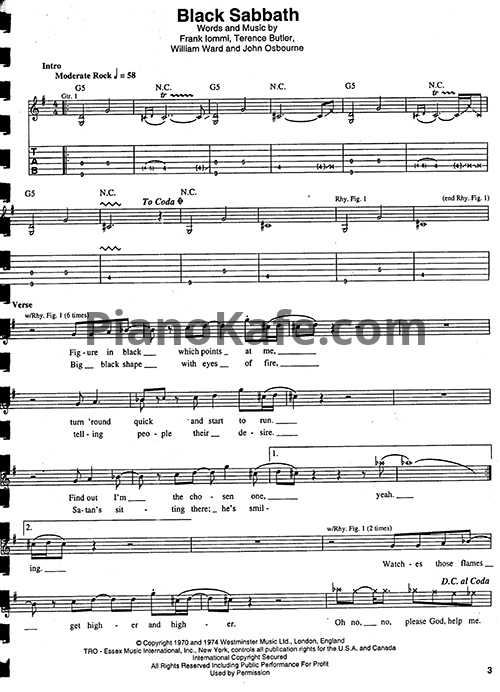 Ноты Ozzy Osbourne - Black Sabbath (Guitar Tabs & Voice) - PianoKafe.com