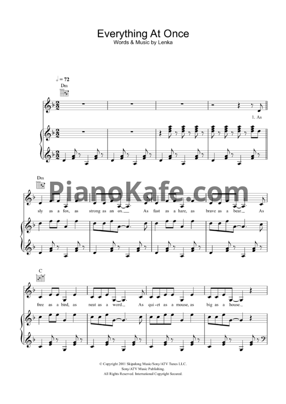 Ноты Lenka - Everything At Once - PianoKafe.com
