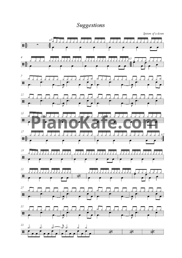 Ноты System of a Down - Suggestions - PianoKafe.com
