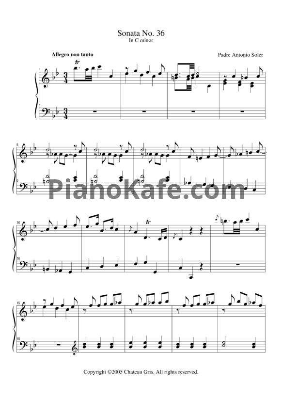Ноты Antonio Soler - Sanata No. 36 in C minor - PianoKafe.com
