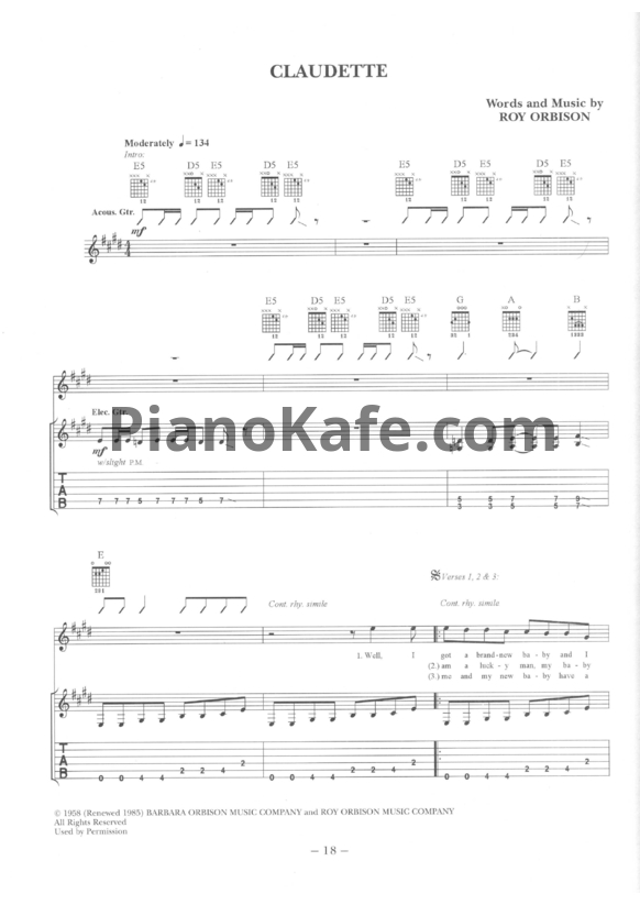 Ноты Roy Orbison - Claudette - PianoKafe.com