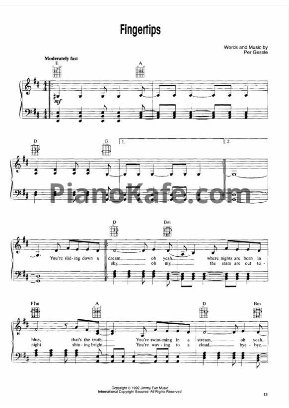 Ноты Roxette - Fingertips - PianoKafe.com