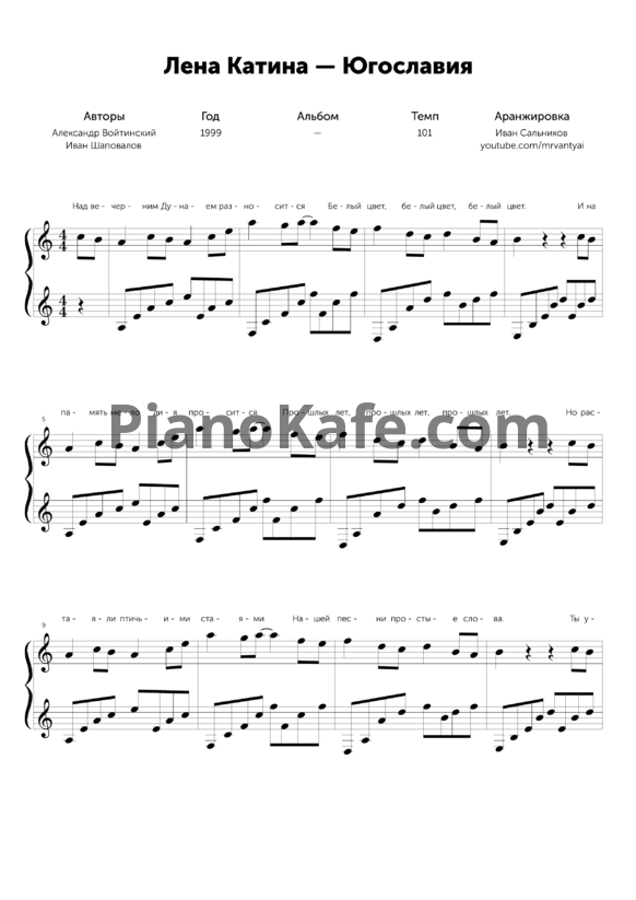 Ноты Лена Катина - Югославия - PianoKafe.com