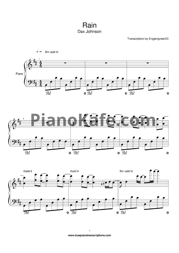 Ноты Dax Johnson - Rain - PianoKafe.com