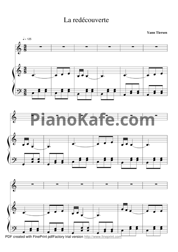 Ноты Yann Tiersen - La redécouverte - PianoKafe.com