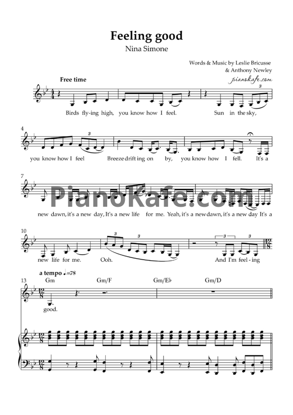 Ноты Nina Simone - Feeling Good - PianoKafe.com