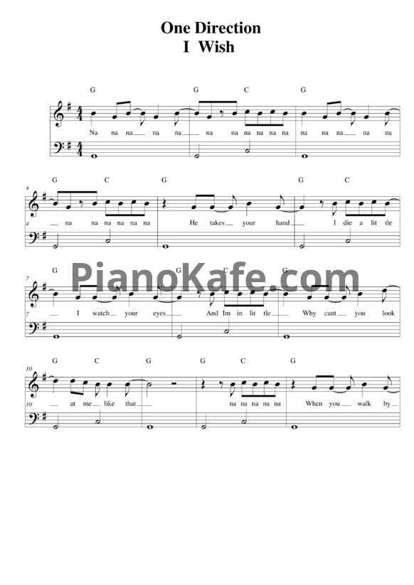 Ноты One Direction - I wish - PianoKafe.com