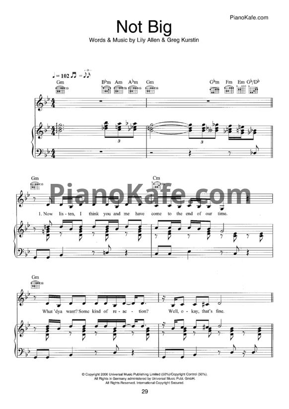 Ноты Lily Allen - Not big - PianoKafe.com