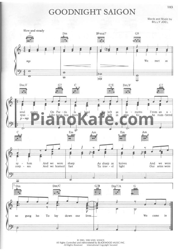 Ноты Billy Joel - Goodnight saigon - PianoKafe.com