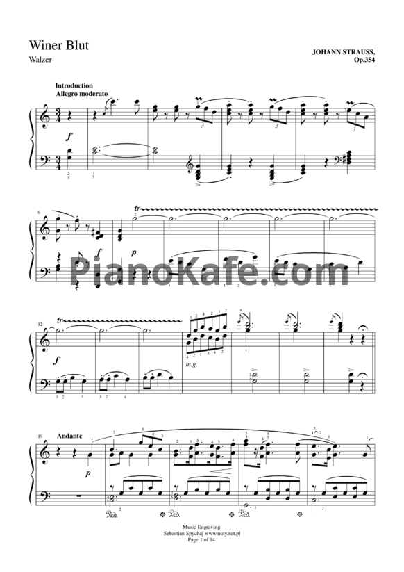 Ноты Иоганн Штраус (сын) - Вальс "Венская кровь" (Op. 354, клавир) - PianoKafe.com