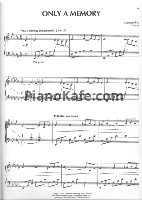 Ноты Yanni - Only a memory - PianoKafe.com