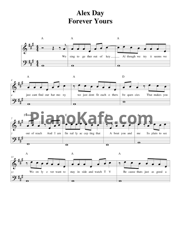 Ноты Alex Day - Forever yours - PianoKafe.com