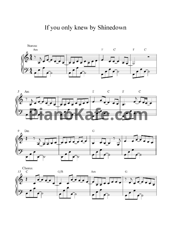 Ноты Shinedown - If you only knew - PianoKafe.com