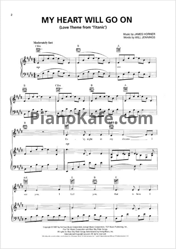 Ноты Celine Dion - My heart will go on - PianoKafe.com
