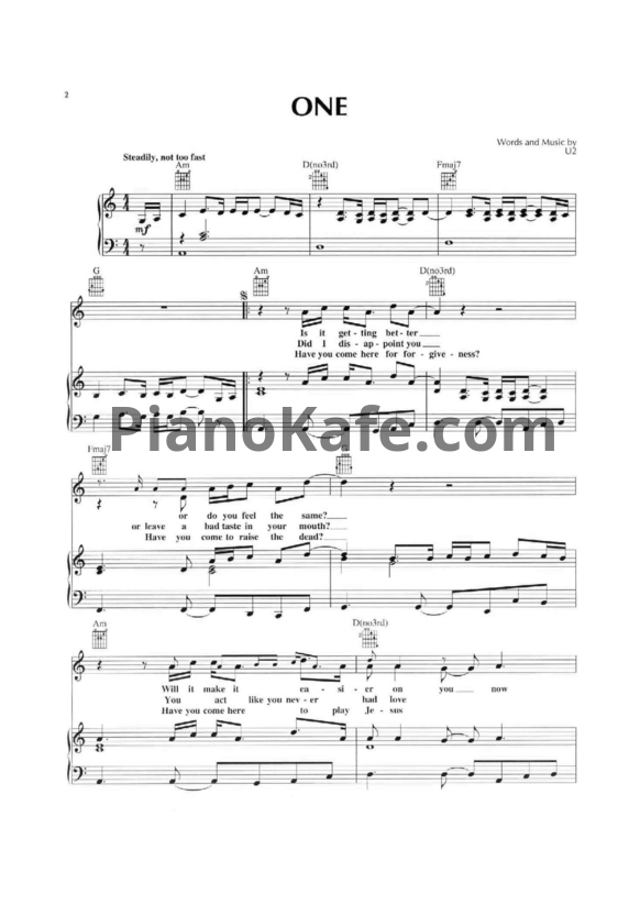 Ноты U2 - One (Версия 2) - PianoKafe.com