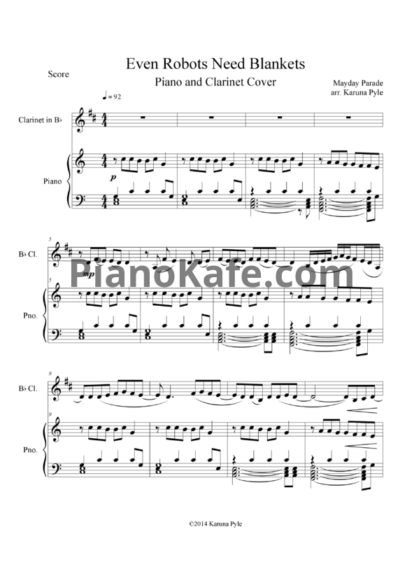 Ноты Mayday Parade - Even robots need blankets (фортепиано, кларнет) - PianoKafe.com