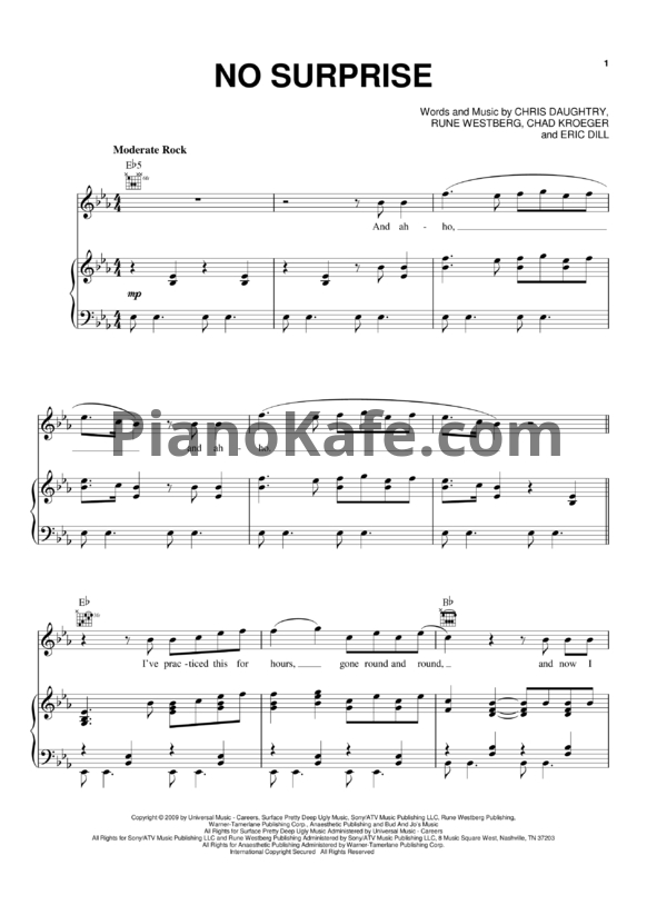 Ноты Daughtry - No surprise (Версия 2) - PianoKafe.com