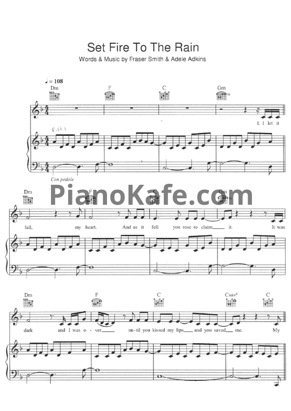 Ноты Adele - Set fire to the rain - PianoKafe.com