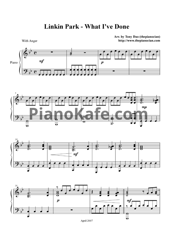 Ноты Linkin Park - What I've done - PianoKafe.com