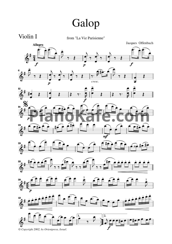 Ноты Жак Оффенбах - Галоп (переложение для струнного квартета) - PianoKafe.com