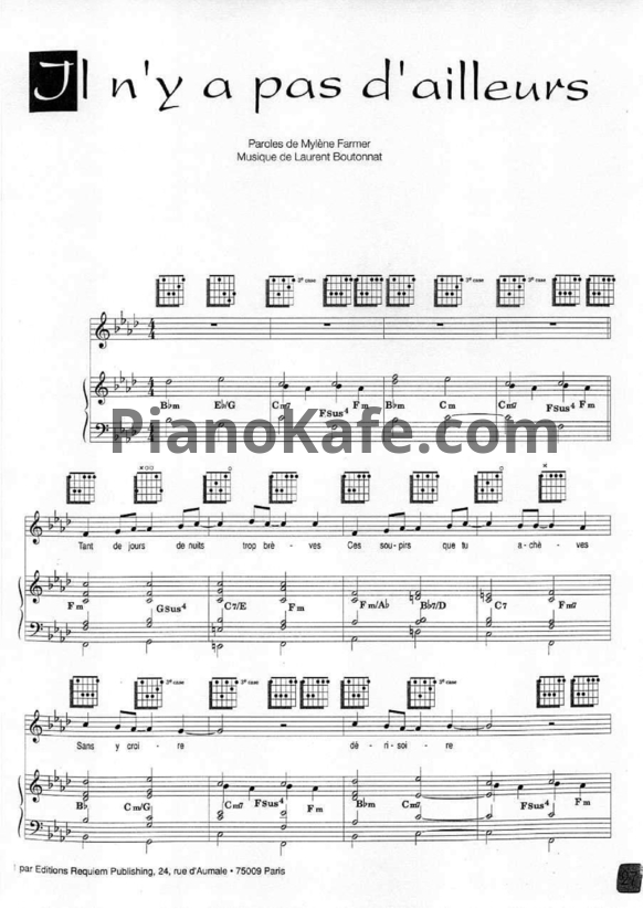 Ноты Mylene Farmer - Il n'y a pas d'ailleurs - PianoKafe.com