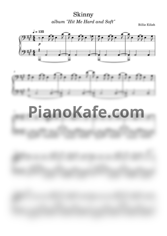 Ноты Billie Eilish - Skinny (Piano cover) - PianoKafe.com