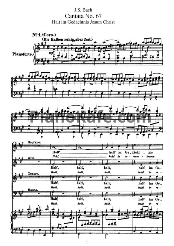 Ноты И. Бах - Кантата №67 "Halt im gedachtnis jesum christ" (BWV 67) - PianoKafe.com