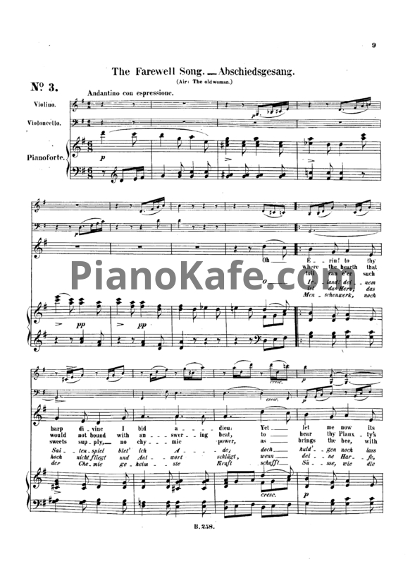 Ноты Л. В. Бетховен - "The farewell song" № 3 из сборника: "12 Ирландских песен" (12 Irish songs) (WOO 154/ 3) - PianoKafe.com