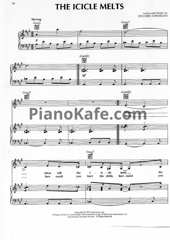 Ноты The Cranberries - The icicle melts - PianoKafe.com