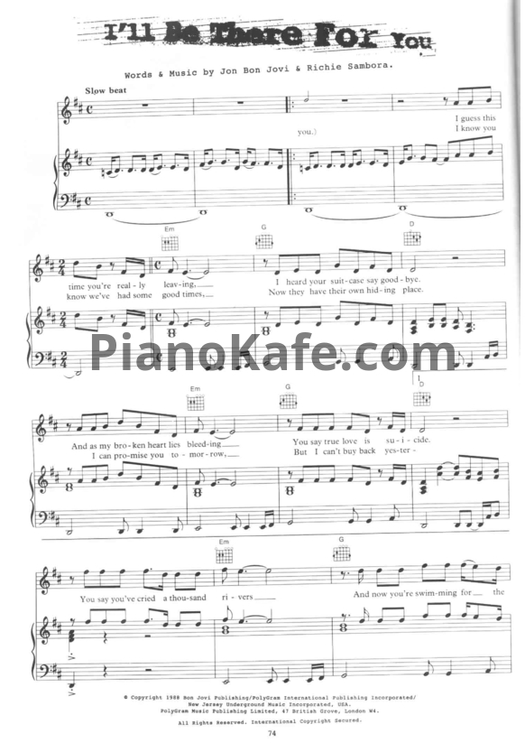 Ноты Bon Jovi - I'll be there for you - PianoKafe.com