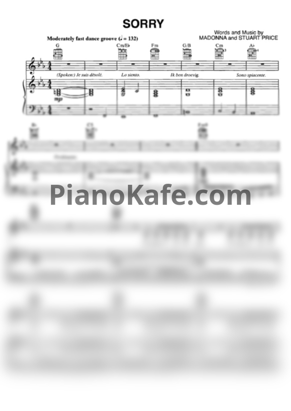 Ноты Madonna - Sorry - PianoKafe.com