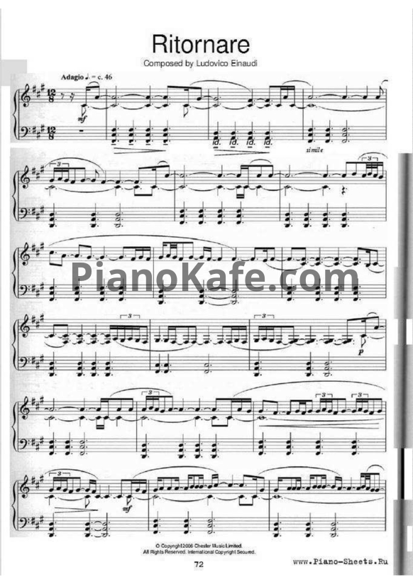 Ноты Ludovico Einaudi - Ritornare - PianoKafe.com
