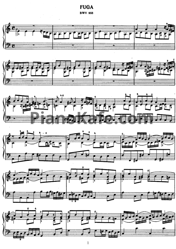 Ноты И. Бах - Фуга ля минор (BWV 958) - PianoKafe.com