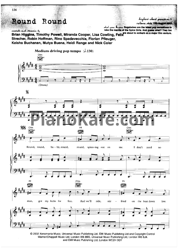 Ноты Sugababes - Round round - PianoKafe.com
