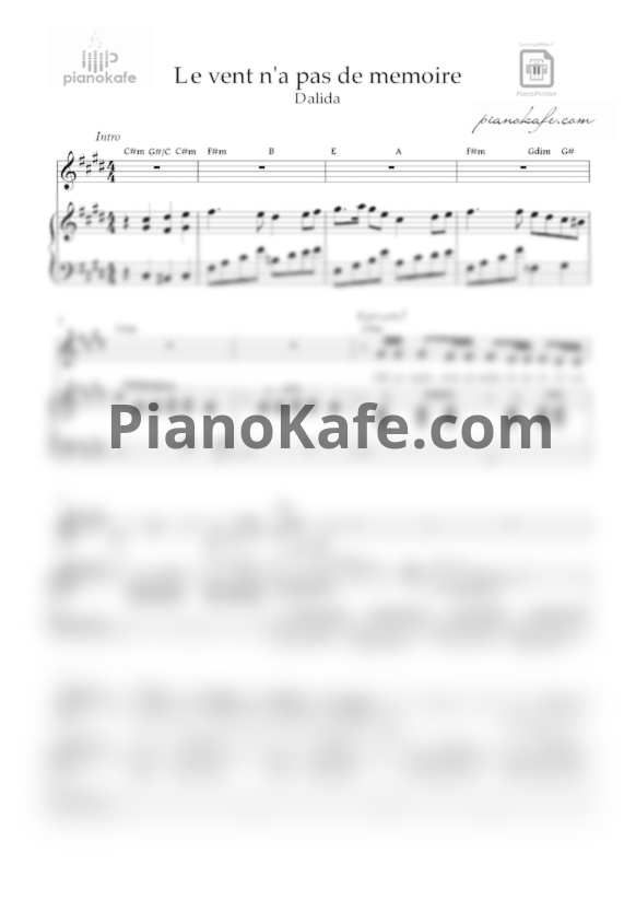 Ноты Dalida - Le vent n'a pas de memoire - PianoKafe.com