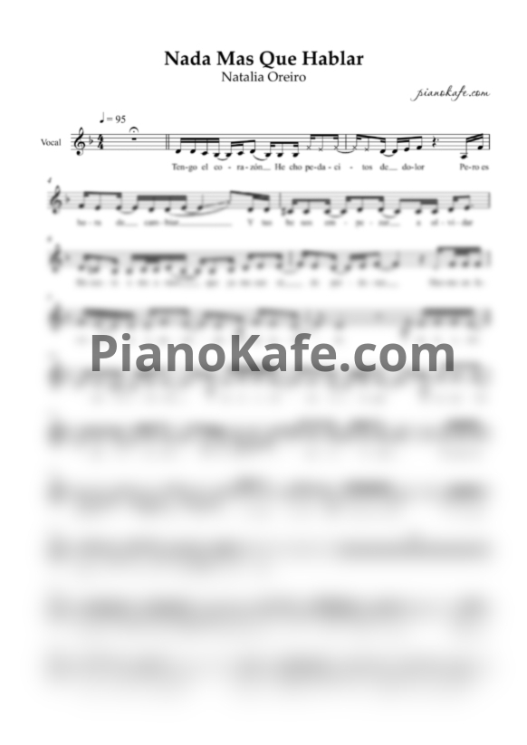 Ноты Natalia Oreiro - Nada Mas Que Hablar (Вокальная партия) - PianoKafe.com