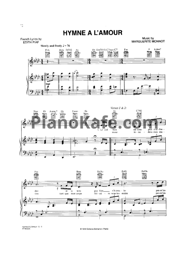 Ноты Josh Groban - Hymne a l'amour - PianoKafe.com