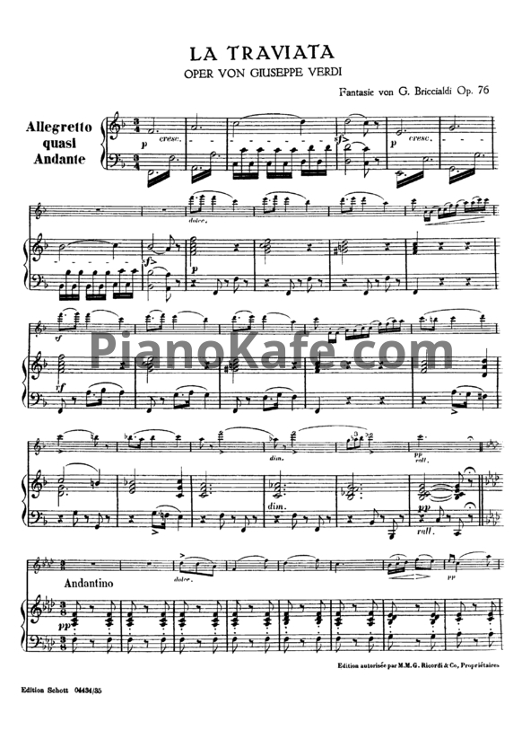 Ноты Джулио Бриччальди - La traviata (Op. 76). Oper von Giuseppe Verdi - PianoKafe.com