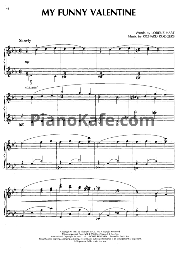 Ноты Frank Sinatra - My funny Valentine (Piano solo) - PianoKafe.com