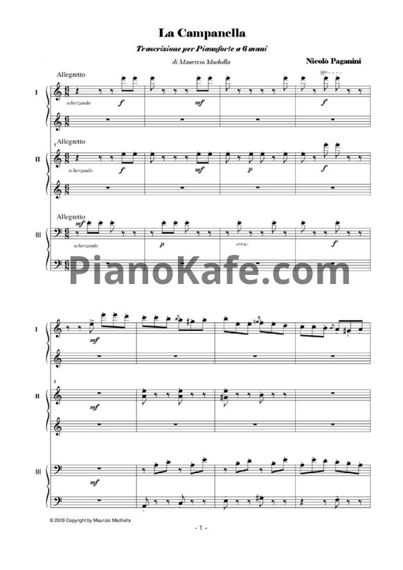 Ноты Никколо Паганини - La Campanella (для 1 фортепиано в 6 рук) - PianoKafe.com