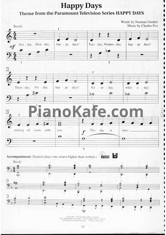 Ноты Charles Fox - Happy days - PianoKafe.com
