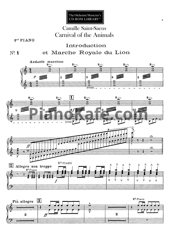 Ноты К. Сен-Санс - Cюита "Карнавал животных" (для 2 фортепиано) - PianoKafe.com